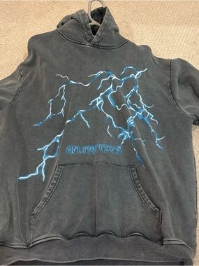 Aelfric Eden Black Hoodie with Blue Lightning Graphic